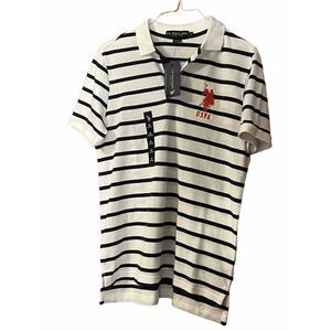 U.S. Polo‎ NWT  White With Blue Stripe Logo Front & Back Sz medium